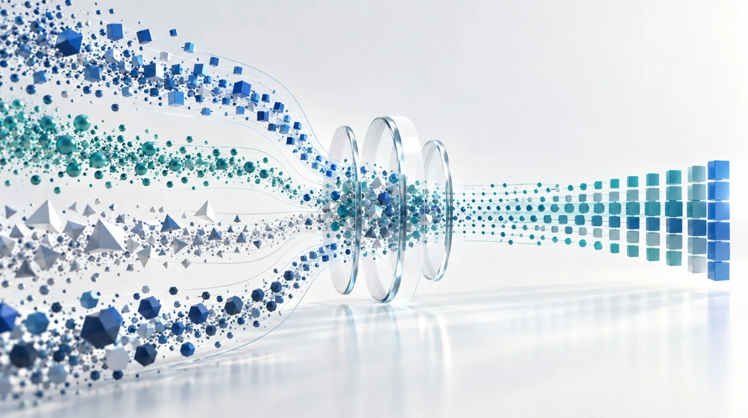 Abstract visual showing noisy data streams being refined into organised signals
