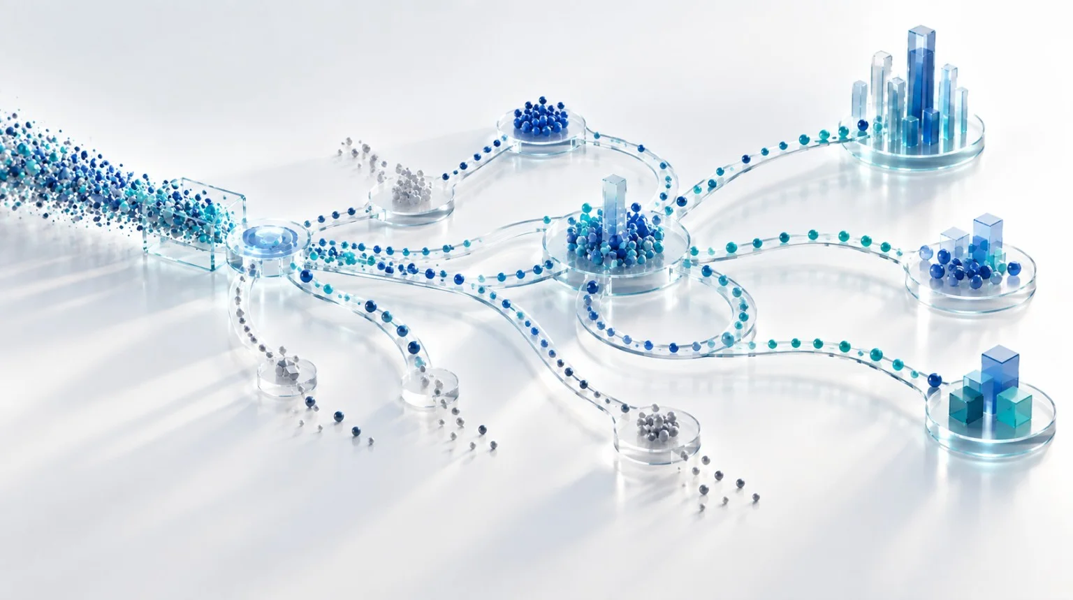 Visual showing customer and behavioural data flowing through segments towards different product and business outcomes